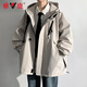 Yalu Jacket Outdoor Men's Jacket Hooded Waterproof Windproof Loose Jacket Men's Youth Mountaineering Jacket All-match Top Khaki XL (Recommended 145-160 Jin Jin equals 0.5 kg)