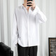 Shirt men's spring and summer long-sleeved drapey high-end loose casual black shirt men's long-sleeved ice silk inch shirt trendy C054 black regular L