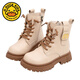 G.DuckKids Girls Bottes courtes Généreaux en cuir Martin Bottes 2025 Printemps et automne Nouveaux chaussures pour enfants mode peluche en cuir britannique Bottes en cuir moyen et gros enfants beige Single 26