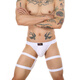 Men's sexy underwear, men's sexy thong, low-waisted, hollow, no-take-off double thong, nightclub, rainbow bar performance, 0 white M (66-73CM)