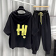 Sommer Pinli Hong Kong Style Hooded Short Sleeve Set Herren Sommer Trendy Printed T-Shirt Complete Set Weiß T5019+Black 9215 2xl Geeignet (150-180Jin [Jin ist gleich 0,5 kg])