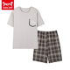 
Catman MIIOW new pure cotton pajamas for men in summer thin short-sleeved cotton can be worn on the outside with large size green home clothes YSH844 XL [130-150Jin [Jin equals 0.5 kg]]