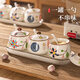 AILUKI Japanese ceramic seasoning jar three-piece combination seasoning jar salt shaker home kitchen seasoning box combination set spicy mix-and-match three-piece set + spoon tray
