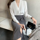 Harudi collarless white shirt women's anti-wrinkle work clothes top autumn high-end summer chiffon v-neck professional long-sleeved shirt white long-sleeved style M (90-110Jin Jin equals 0.5 kg)
