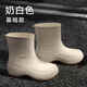 JCZS德国品质雨鞋女款新款时尚保暖成人厚底雨靴防水防滑水鞋加绒外穿 米白色单层 37码内长235mm