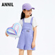 安奈儿（Annil）童装女童背带裤2025夏新款休闲时尚宽松紫色潮流弹力短裤 数字紫 120