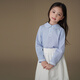 Hajihaji children's clothing spring and autumn children's long-sleeved tops blue skin-friendly cotton striped shirts girls small shirts medium and large children blue 170