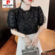 皮尔卡丹（pierre cardin）【1049人收藏】白色短袖t恤雪纺衬衫夏季新款别致绣花蕾丝上衣女 白色 L