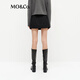 MO&Co.Short spring skirt with merino sheep wool low waistband lining with belt MBE1SKTT11 black S