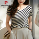 Pier Cardin Camiseta de manga corta a rayas francesas para mujeres en el verano 2025 Nuevo suéter en V deglido delgada suelta Top DX829# Color rayado M Recomendado 100-115Jin [Jin iguala 0.5 kg]
