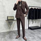 Jason men's double-breasted striped suit suit groom wedding dress business casual work interview suit three-piece suit dark brown (suit + pants) M (95-110Jin Jin equals 0.5 kg)