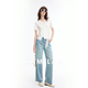 Kamilan lavé bleu jean droit d'été féminin 2025 Nouveaux jambes larges lâches décontractées pantalon long pantalon clair s bleu clair