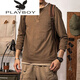 Playboy (PLAYBOY) tough guy T-shirt for young and middle-aged men, autumn and winter retro henley shirt, washed and distressed long-sleeved solid color coffee bottoming shirt, coffee, light M, reference 110~137Jin Jin is equal to 0.5 kg