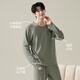 Hengyuanxiang pajamas men's round neck pullover long sleeve trousers suit summer pure cotton simple loose home clothing men zj-011-16786 L 170/