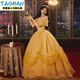 TAO HAN yellow evening dress for women 2024 new high-end light luxury princess Belle same wedding dress French fairy forest yellow S