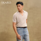 SKARO【镂空针织】海鸥领POLO衫男2025年夏休闲透气V领短袖T恤衫 杏色SKP841 M （=衬衫40码）