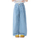 Pantalones a cuadros Pantalones a cuadros de la luna de las niñas Pantalones de la pierna ancha 2025 NUEVOS Pantalones azules de los niños Moda Summer Girls Clothing Children's Straight 15255 Blue Papasid + 15270 Azul cuadrado 110 cm