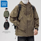 Jeanswest Outdoor Hooded Work Jacket Men's Large Size Casual Wear Men's American Retro Mountaineering Charge Loose Autumn and Winter Jacket Brown 2XL 150-170Jin Jin is equal to 0.5 kg