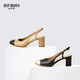 Souffle profonde souffle profonde chaussures de femmes petites orteils ronds petits xiangfeng talons hauts élégants chaussures simples single ax11148 beige noir 35