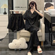 猫人睡衣女夏季三件冰丝短袖薄款大码风春秋绸米色家居服 LT-3881-3-杏 M