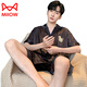 Catman (MiiOW) new men's pajamas summer short-sleeved pants solid color black summer thin boys ice real silk home clothing set G723 2XL (height about 180 and weight 150-175