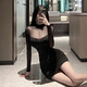 El temperamento de Lanni Shifei y el club nocturno de celebridades Feel Firl Hot Girl Perspective Perspective Mesh Spiling Manga larga Falda corta Vestido de cadera apretada para mujeres Negro M