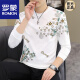 罗蒙（ROMON）2025春秋新款男士长袖T恤潮流时尚欧货卫衣潮男加大码打底衫上衣 【春秋薄.款】6628卡其 150-165斤 2XL