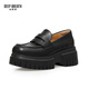DEEP BREATH Deep Breath Women's Shoes Cowhide Simple XL Thick Sole One-Stand Loafer Women's Shoes AX13116 Black 35
