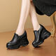 Fanjiang first-layer cowhide small person wedge-heeled genuine leather women's shoes spring and autumn new versatile height-increasing small leather shoes thick-soled deep-mouth single shoes black 36