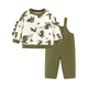 Mini Bala boys and girls comfortable elastic eco-friendly cute dinosaur style two-piece spring overalls suit