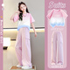 Nickybaby Girls Labour Hosen Set Sommer 2025 Neue Kinder Dopamine Trendy Summer Girls Kurzhülse Zwei-teilige Set 15029 Pink Purple + 9889 White 130