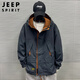 JEEP SPIRIT Jeep Jacket Men's Hooded Autumn and Winter Jacket Men's Casual Men's Trendy Work Clothing Tops Dark Gray XL