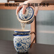 A complete set of tea sets made in Tokyo. Blue and white Ru kiln Kung Fu tea set. Blue and white tangled lotus 19-piece household tea set.