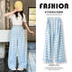 
OVE girls wide-leg pants spring and autumn 2025 new children's pants spring and summer sports pants large children's girls' blue plaid pants 15266 blue + 15276 meters white 120 cm