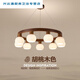 
XMSJ Xingtong retro chandelier living room main light New Chinese walnut color solid wood atmospheric household round Walnut color 1048-6 head chandelier + neutral light