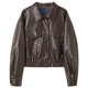 Three Colors Song Yi Same Style 2025 Autumn PU Leather Jacket Lapel Loose Shoulder Sleeve Top Leather Jacket M Brown XL 170/92A