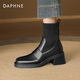 Daphne echte Lederstiefel Kurzstiefel für Frauen im Herbst und Winter Neue dünne Stiefel Chelsea Elastic Socken Stiefel Martin Boots Black Single 35