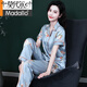 Modal Summer Women's Mulberry Silk Two-Piece Summer Short Sleeve Silk Thin Internet Celebrity Large Size Home Suit Spring and Autumn SC681 Bean Green-Double L (106-115Jin[Jin is equal to 0.5 kg])