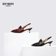 DEEP BREATH Deep Breath Women's Shoes Old Qianfeng Eel Leather Commuter Single Shoes Thin Heel Empty Shoes Women's AX11151 Red 34