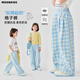 
Yoyo one (Yoyo one) girls blue plaid pants early spring wide-leg pants 2025 new children girls pants spring outfit fashionable casual straight two-piece set [15266 plaid +19627 T-shirt] 110 110cm