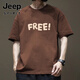 JEEP SPIRIT纯棉宽松港风短袖衫T恤男夏季2024新款ins潮牌男装美式高街半袖体 白色-1585-短款-100%纯棉 S 【建议90-115斤】