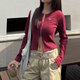 Nike (NIKE) jacket women's spring and autumn V-neck slim fish bone waist-hugging sportswear long T-shirt top HV8459-677 dark red XS