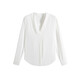 Harudi collarless white shirt women's anti-wrinkle work clothes top autumn high-end summer chiffon v-neck professional long-sleeved shirt white long-sleeved style M (90-110Jin Jin equals 0.5 kg)