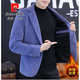 Pierre Cardin autumn and winter velvet solid color small suit men's trendy slim and handsome single suit business casual woolen suit jacket thickened black L