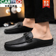 卡帝乐鳄鱼（CARTELO）春季皮面男鞋透气潮流休闲懒人鞋一脚蹬豆豆鞋男感低帮乐福鞋 D898黑色 39