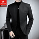 Pierre Cardin improved tunic men's suit spring and autumn new casual woolen stand collar Chinese casual suit men's black 2XL