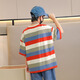 
I.KARNOW boy striped short-sleeved pure cotton t-shirt 2025 new children's summer half-sleeved street loose big children's summer top [two pieces more discount] 9895 stripes + 9905 white 170