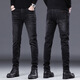 Muzhi Hong Kong trendy European high-end smoke gray jeans men's spring and summer slim feet trendy casual and versatile trousers black 1048 33