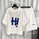 Sommer Pinli Hong Kong Style Hooded Short Sleeve Set Herren Sommer Trendy Printed T-Shirt Complete Set Weiß T5019+Black 9215 2xl Geeignet (150-180Jin [Jin ist gleich 0,5 kg])