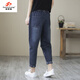 Fanzelang (Fanzelang) Frühlings- und Herbst Lose Jeans für Frauen Schlanker lässiger Haremhose hohe Taille große geschnittene Hosen Karottenhose Dad Hose 826# Denim Blau geschnittene Hose dünn m
